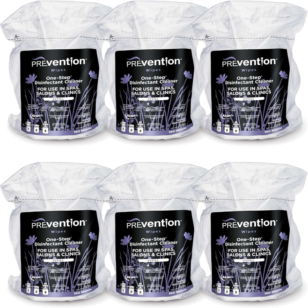 Prevention All Purpose Disinfecting Wipes – Cleaning Wipes Canister, Bulk Cleaner Towelettes for Salons, Spas, Clinics, Studios – Hospital Grade Surface Sanitizing – 160 Count per Refill Bag (6 Pack)