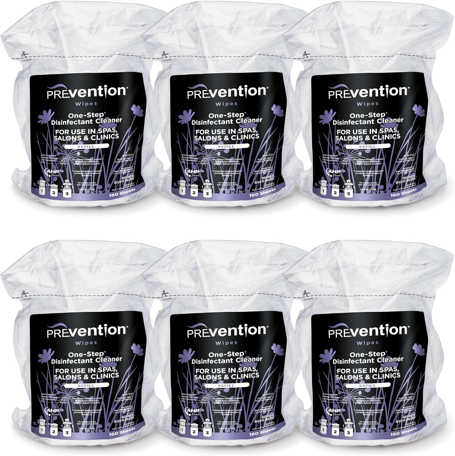 Prevention All Purpose Disinfecting Wipes – Cleaning Wipes Canister, Bulk Cleaner Towelettes for Salons, Spas, Clinics, Studios – Hospital Grade Surface Sanitizing – 160 Count per Refill Bag (6 Pack)