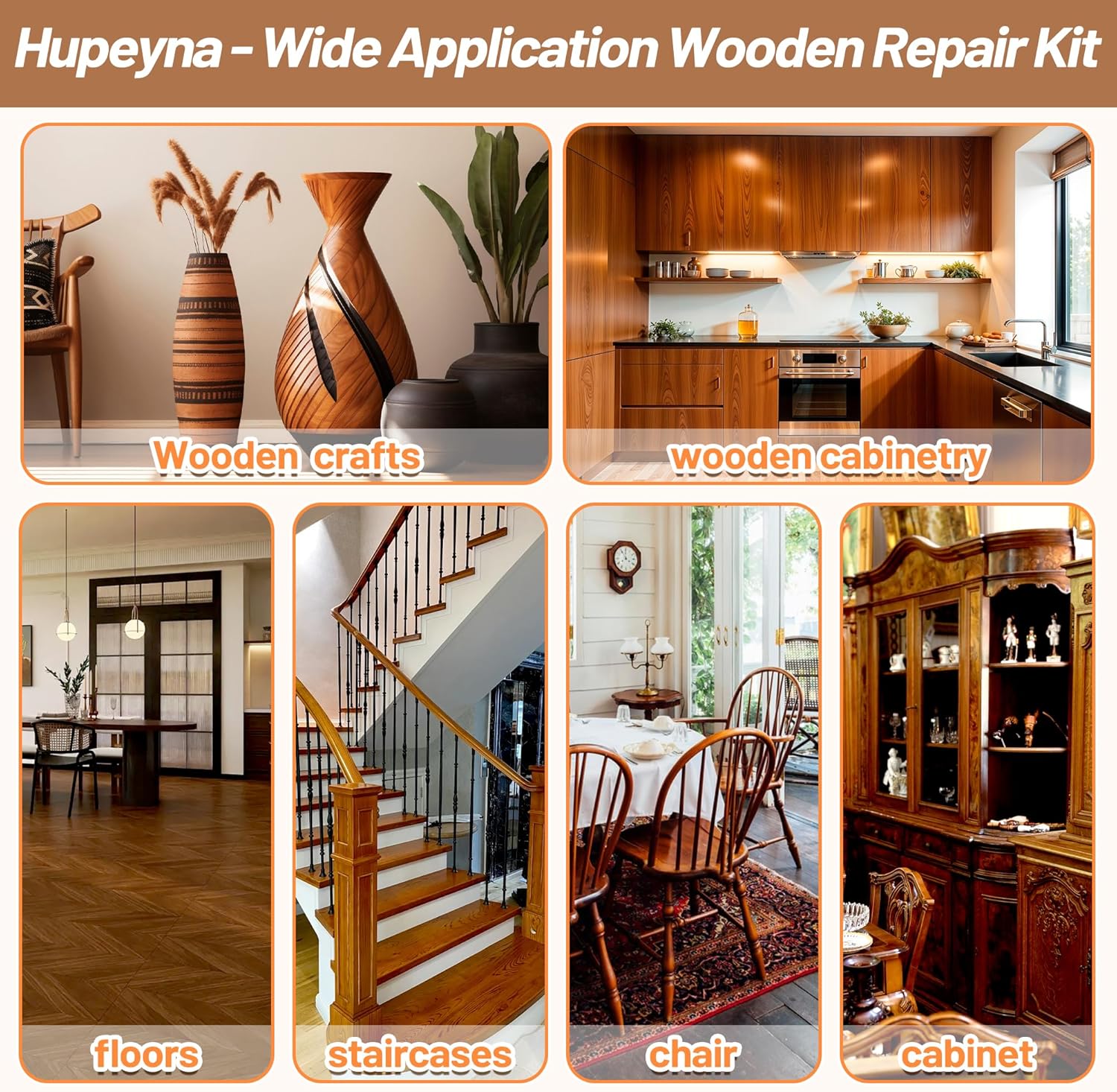 Wood Repair Kit, Wood Furniture Repair Kit, Wood Filler, Wood Putty and Beeswax- Repair Stains, Scratch, Cracks, Hole, Discoloration for Wooden Door, Table, Cabinet, Bed, Floor (Brown Series)