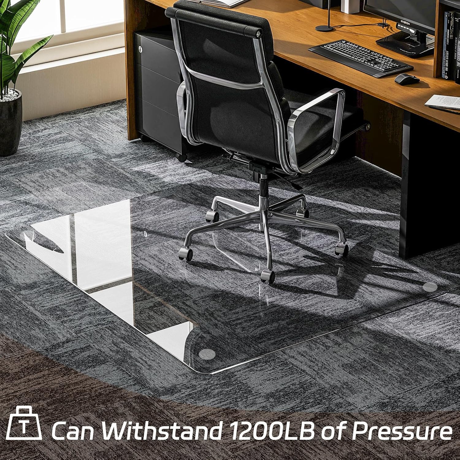GLSLAND 46"x46" Tempered Glass Chair Mat Square Heavy-Duty Floor Protector for Carpet & Hard Floors Scratch-Resistant Office Computer Desk Mat 1/5" Clear