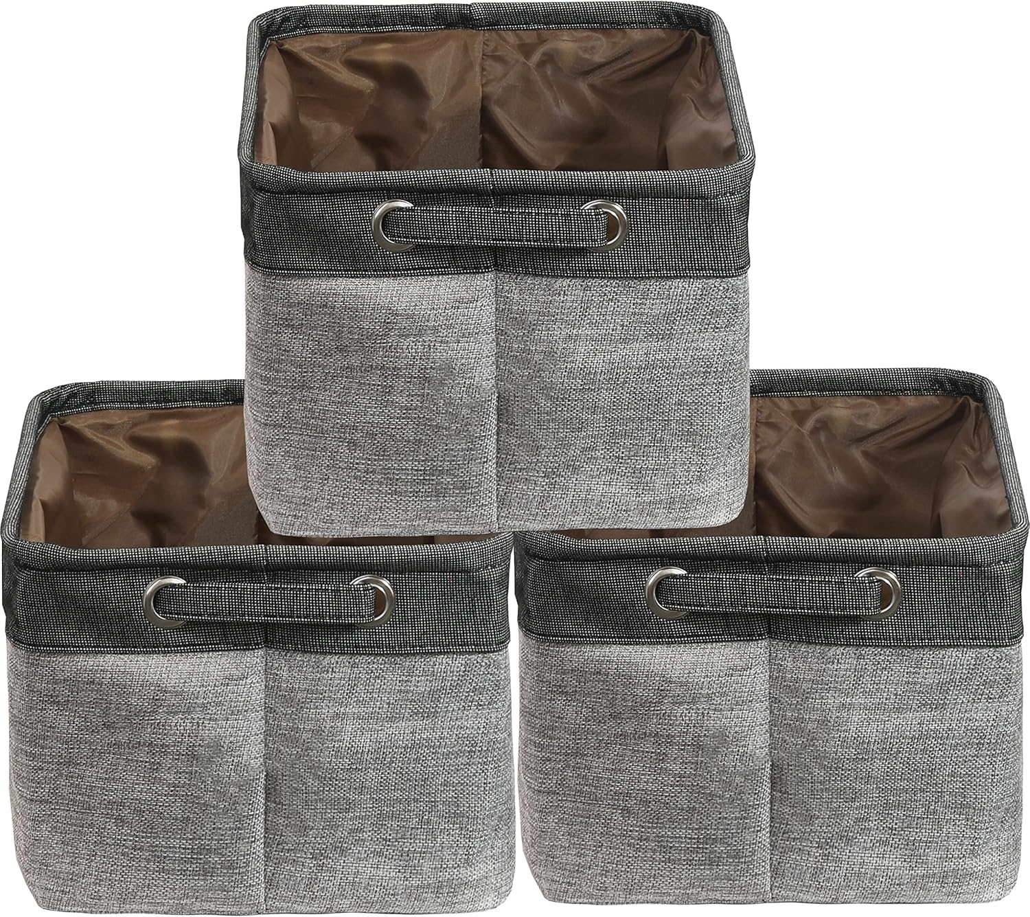 SIMPLE HOUSEWARE Large Fabric Storage Bin, 14.4" x 10" with Handles, 3-Pack, Foldable Organizer for Closet and Shelf, Dark Gray