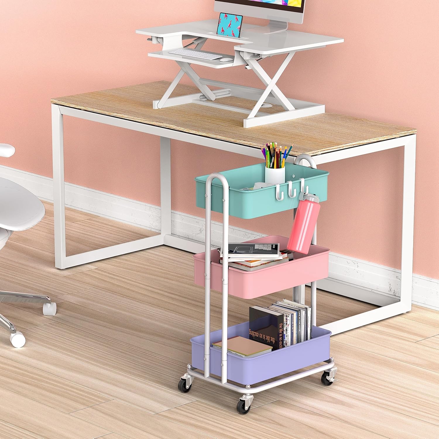 Simple Houseware 3-Tier Heavy Duty Metal Utility Rolling Cart, Multicolor