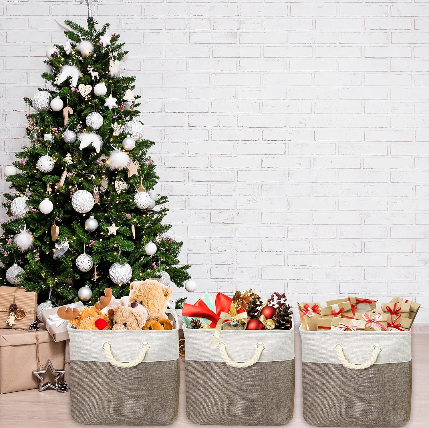 SIMPLE HOUSEWARE Fabric Storage Cubes, 13" x 13" Storage Bin, 3 Pack, Brown