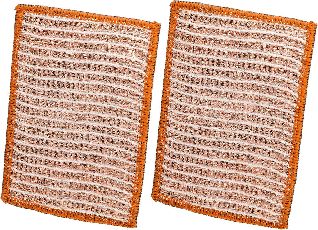 Redecker 2-Ply Woven Copper Scrubbing Cloth & Microfiber Cleaning Wipe – Dual-Surface, Non-Scratch, Reusable & Machine Washable Real Copper Pads for Kitchen & Home – Set of 2