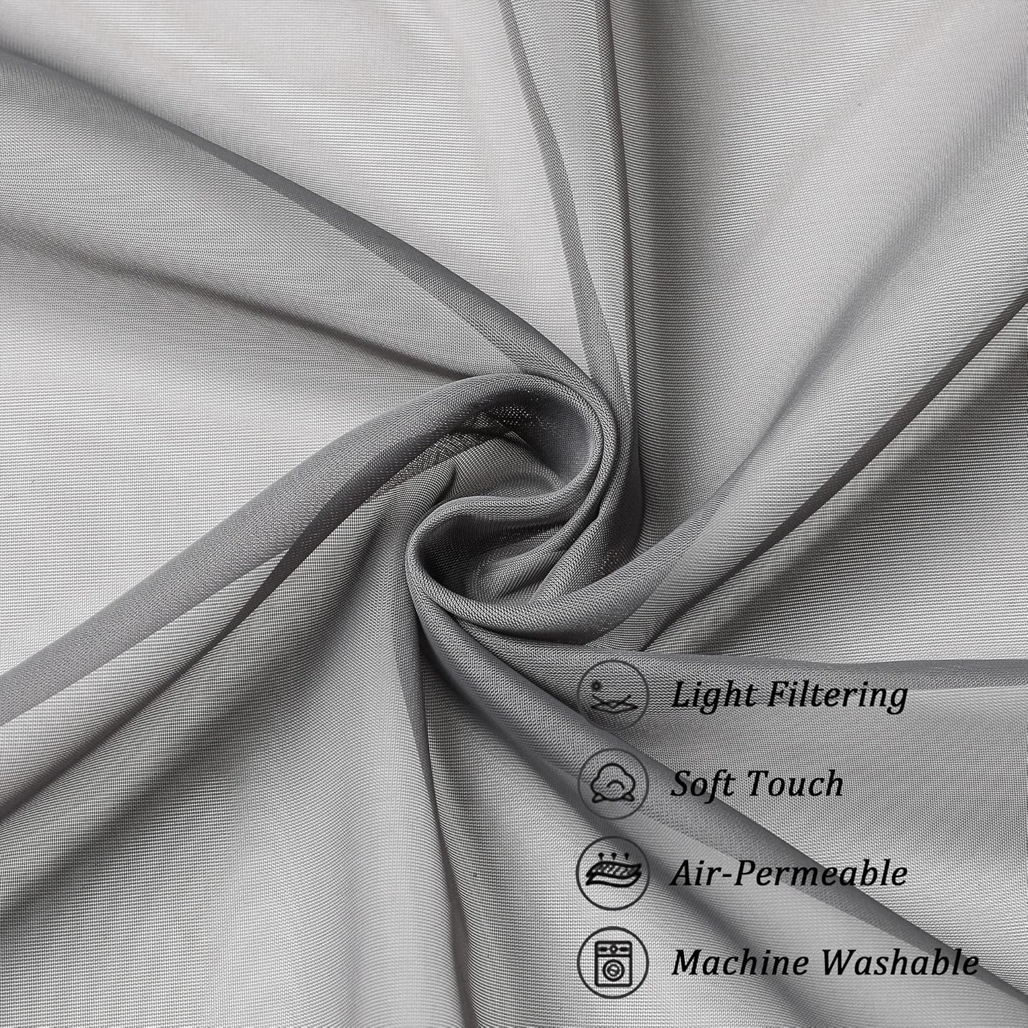 Chyhomenyc Sheer Valances for Windows 42W x 14L inches 2 Pack, Small Window Curtains for Living Room Bathroom Cafe Laundry Basement, Modern Top Dual Rod Pocket Voile Curtain, Charcoal Grey