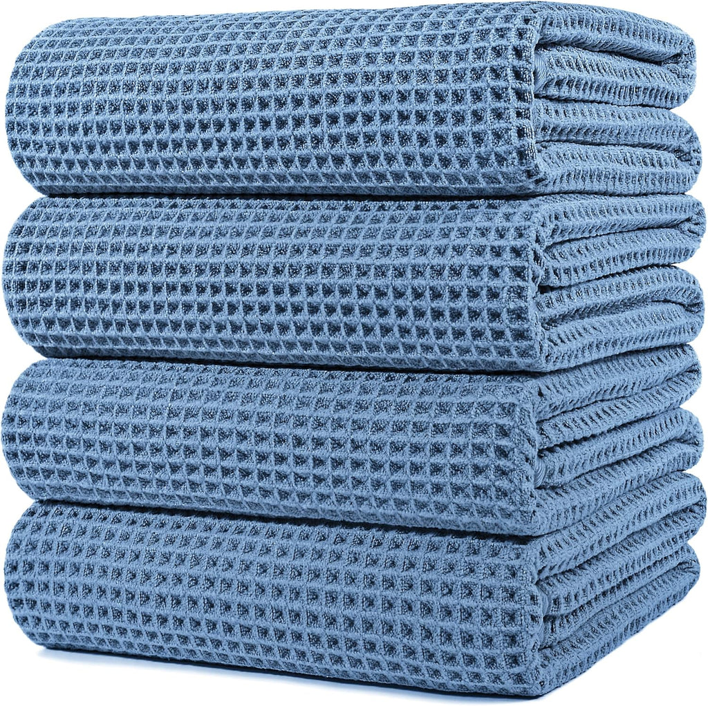 POLYTE Microfiber Oversize Quick Dry Lint Free Bath Towel, 60 x 30 in, 4 Pack (Waffle Weave)
