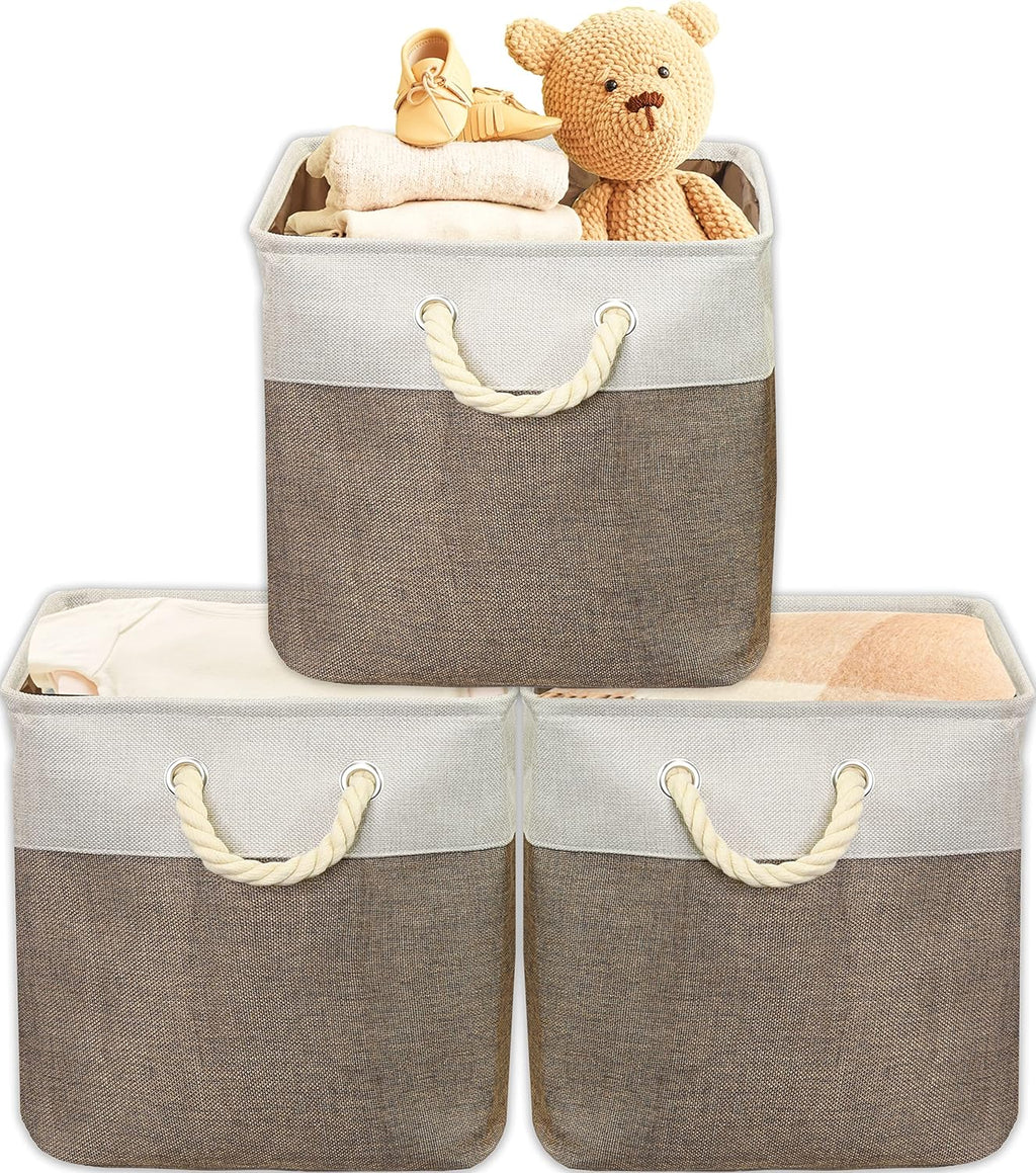 SIMPLE HOUSEWARE Fabric Storage Cubes, 13" x 13" Storage Bin, 3 Pack, Brown