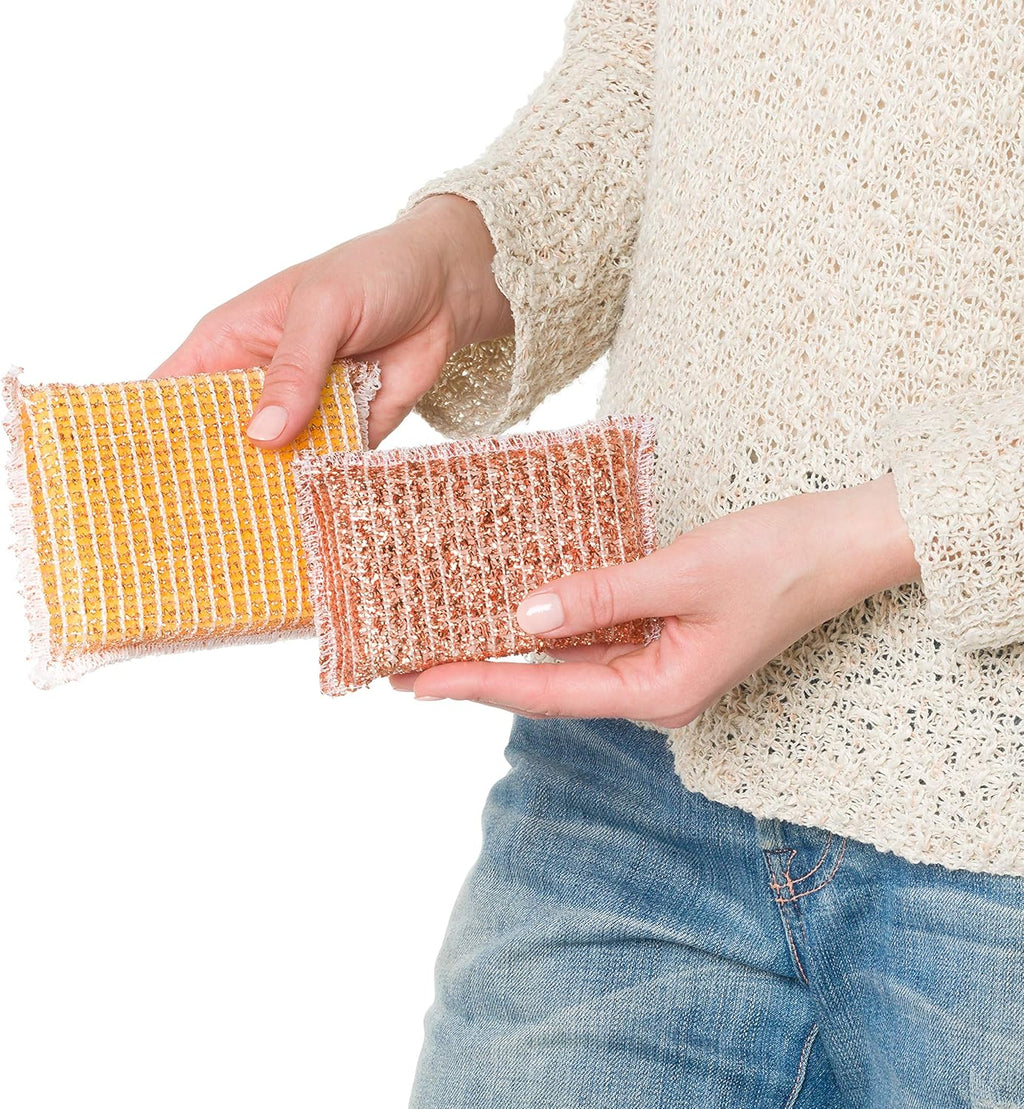 Redecker Copper Sponge, Set of 10, Includes 5 Large and 5 Medium Copper Fiber Sponges, Durable Non-Abrasive Scrubber, Cleans Stainless Steel Appliances, Pots and Pans, Auto Parts, Machine Washable
