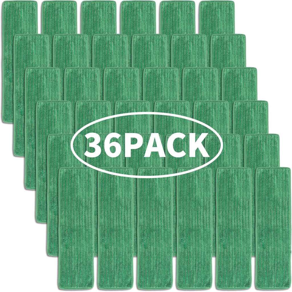 Matthew 18'' 36 Pcs Microfiber Mop Replacement Pads for Wet Dry Multi-Surface Floors Reusable Home Commercial Cleaning Refills,Machine Washable Compatible with Bona Mop&Any Microfiber Flat Mop Green